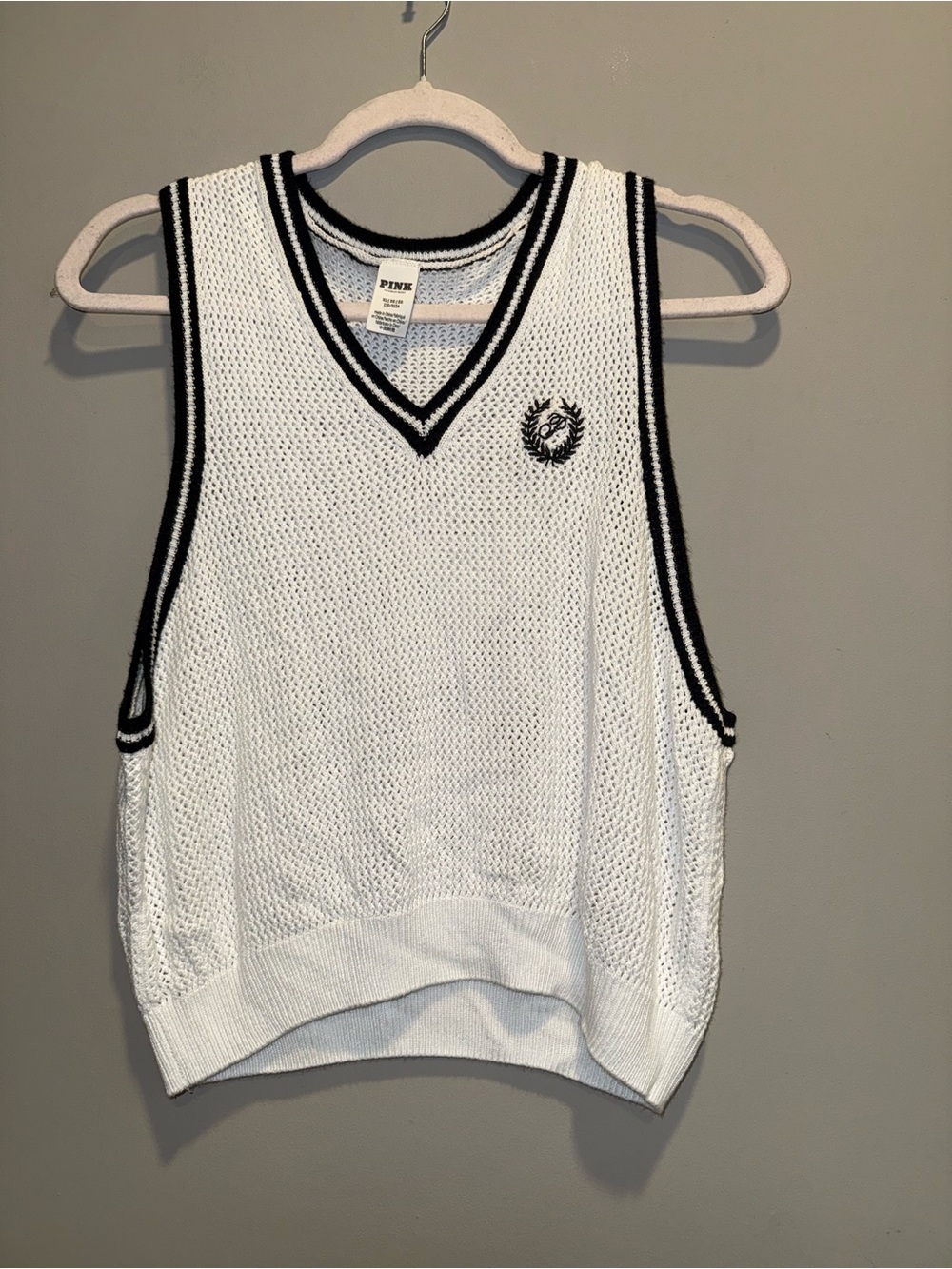 Victoria's Secret White Knit V-Neck Tennis Vest with Black Trim